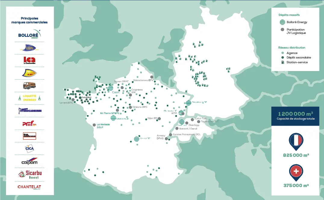 Carte illustrant un réseau de sites de stockage et de distribution d’énergie